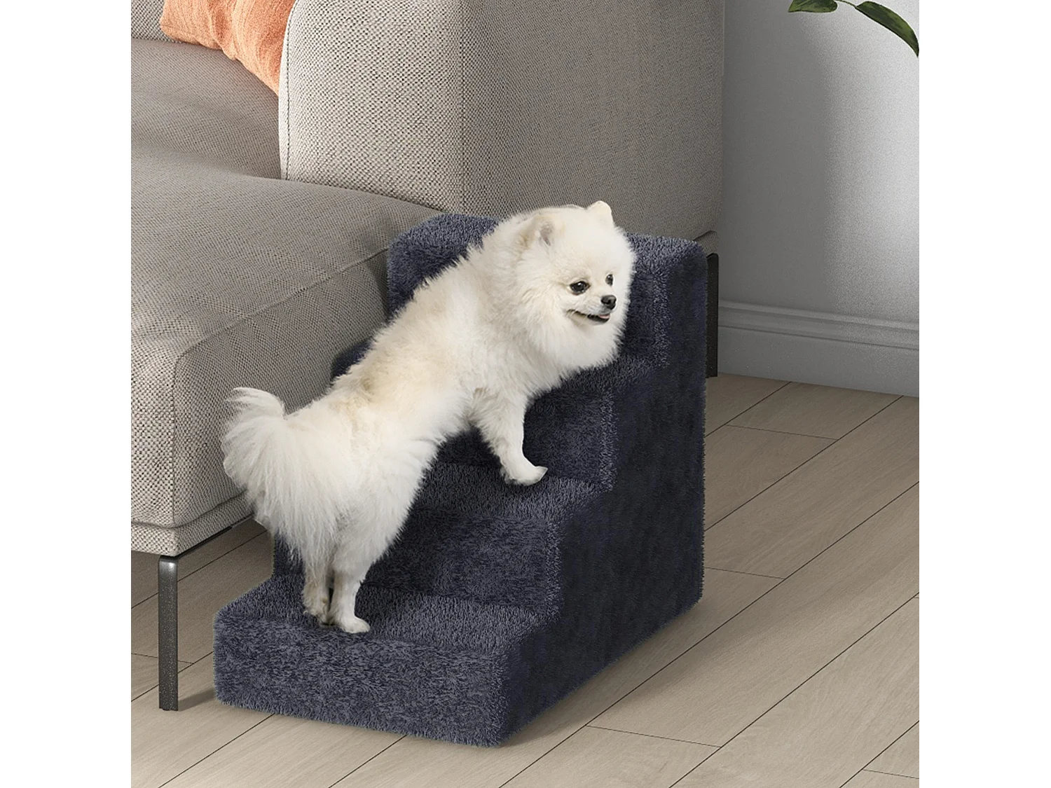 Scaletta per cani a 4 gradini in tessuto vellutato grigio scuro