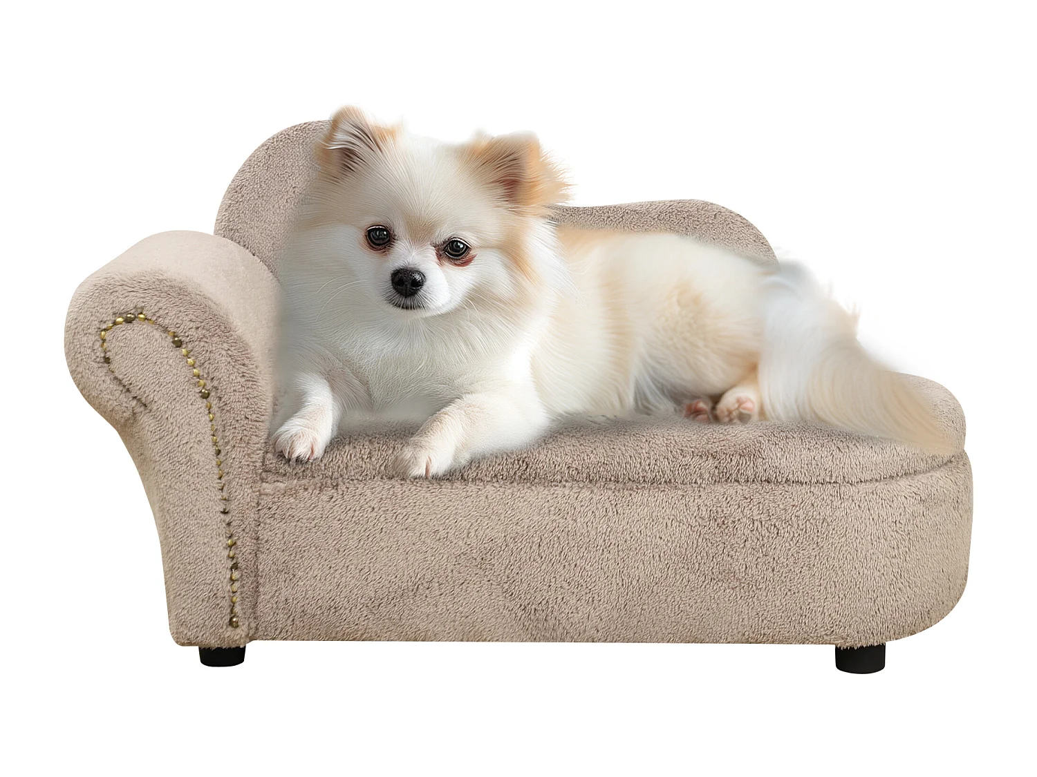 Divano per cani rialzato con spazio portaoggetti beige