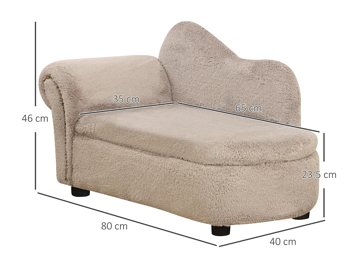 Divano per cani rialzato con spazio portaoggetti beige