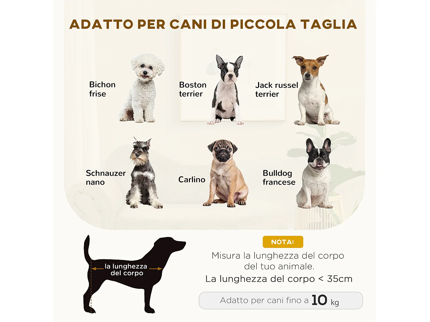 Divano per cani rialzato con spazio portaoggetti beige