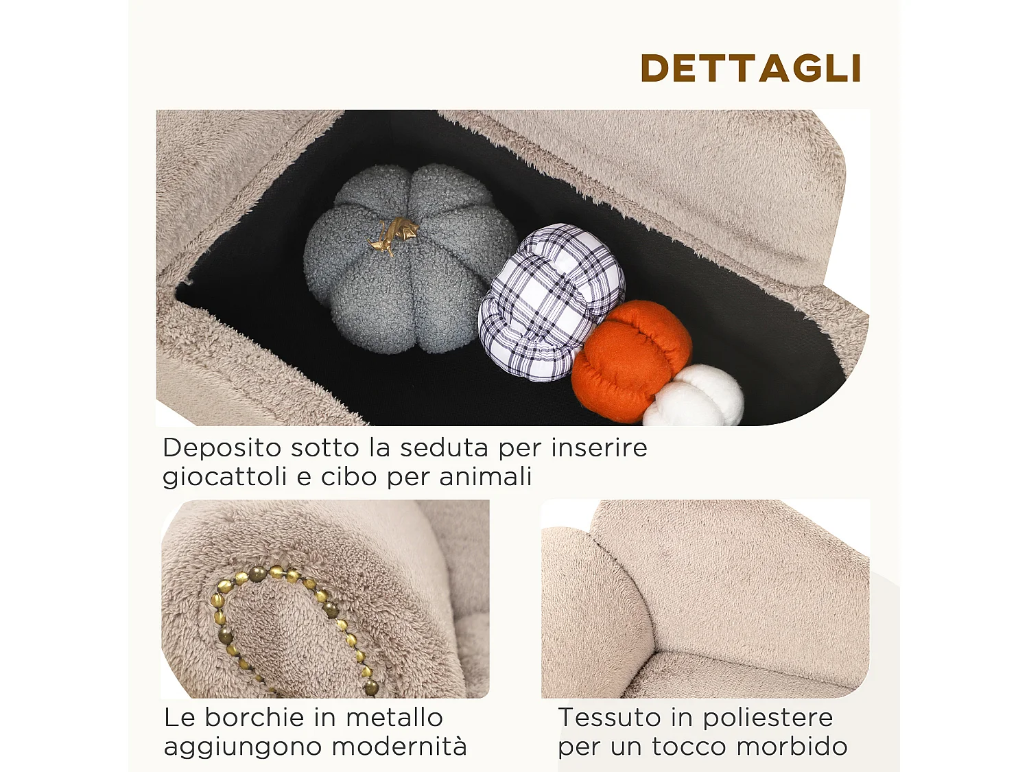 Divano per cani rialzato con spazio portaoggetti beige