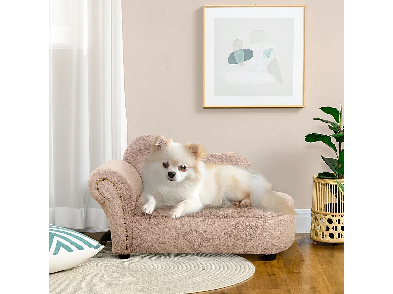 Divano per cani rialzato con spazio portaoggetti beige