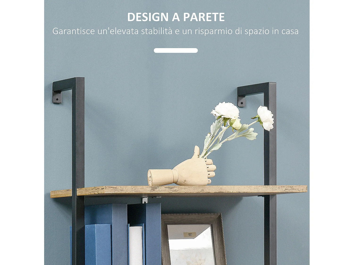 Libreria a muro 5 ripiani in legno e metallo stile industriale