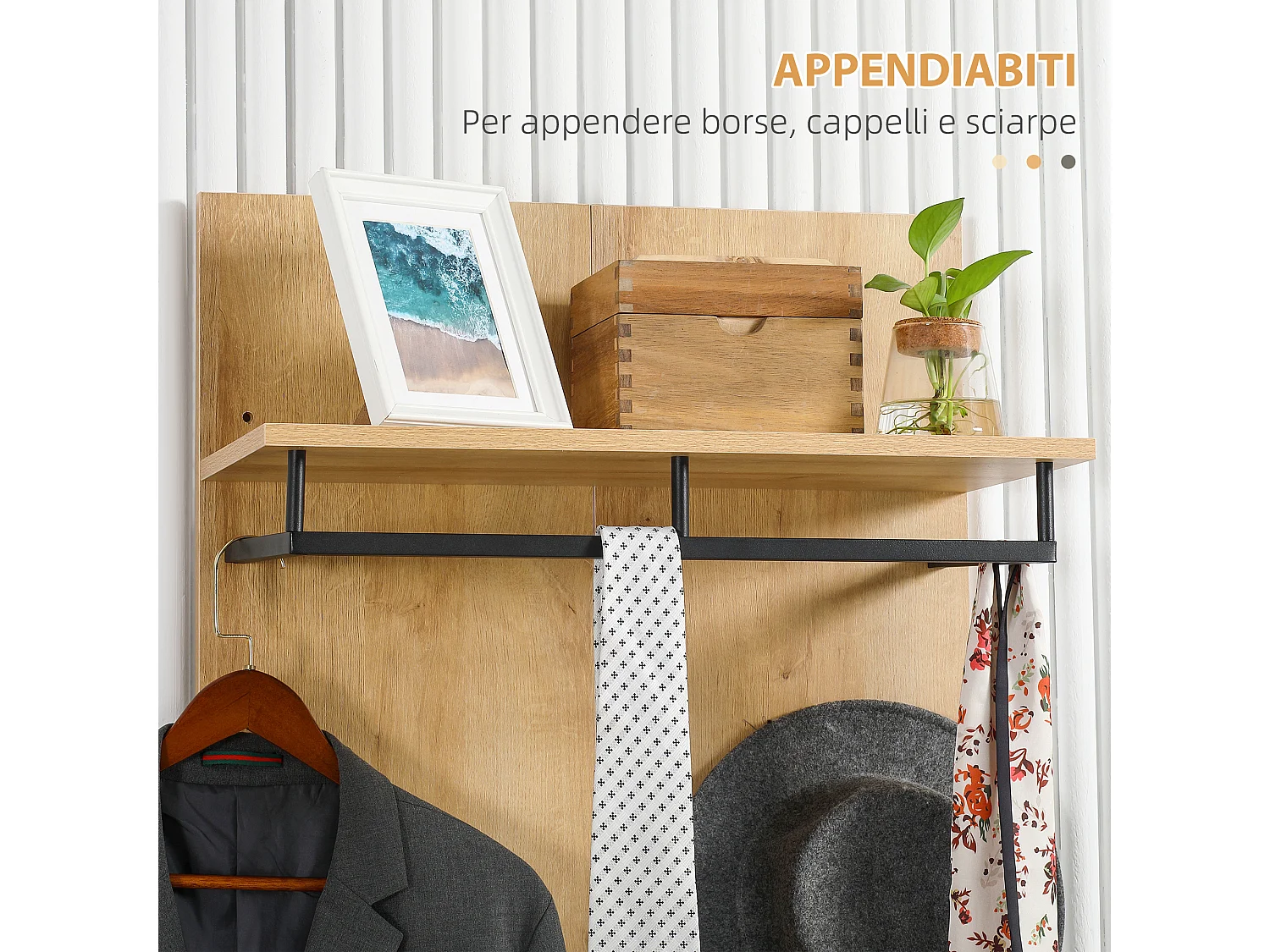 Mobile da ingresso con scarpiera bassa panca e appendiabiti da 4 ganci