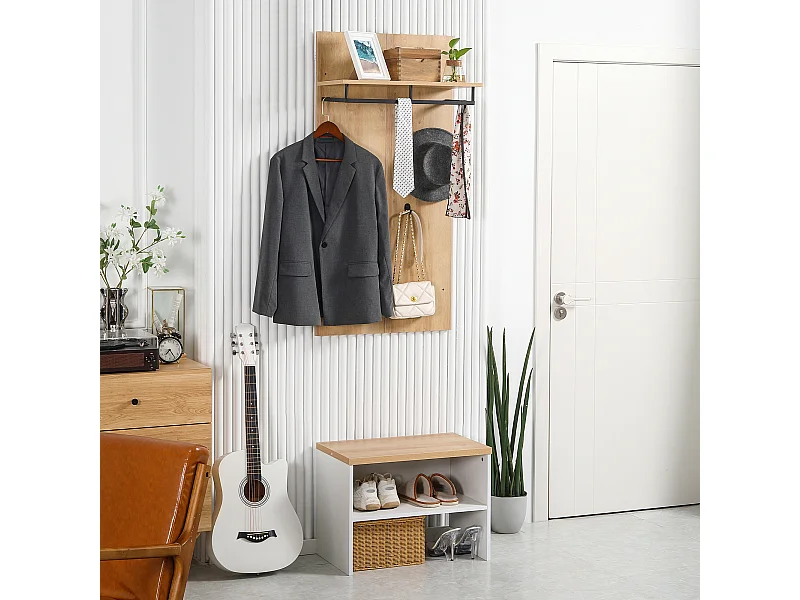 Mobile da ingresso con scarpiera bassa panca e appendiabiti da 4 ganci