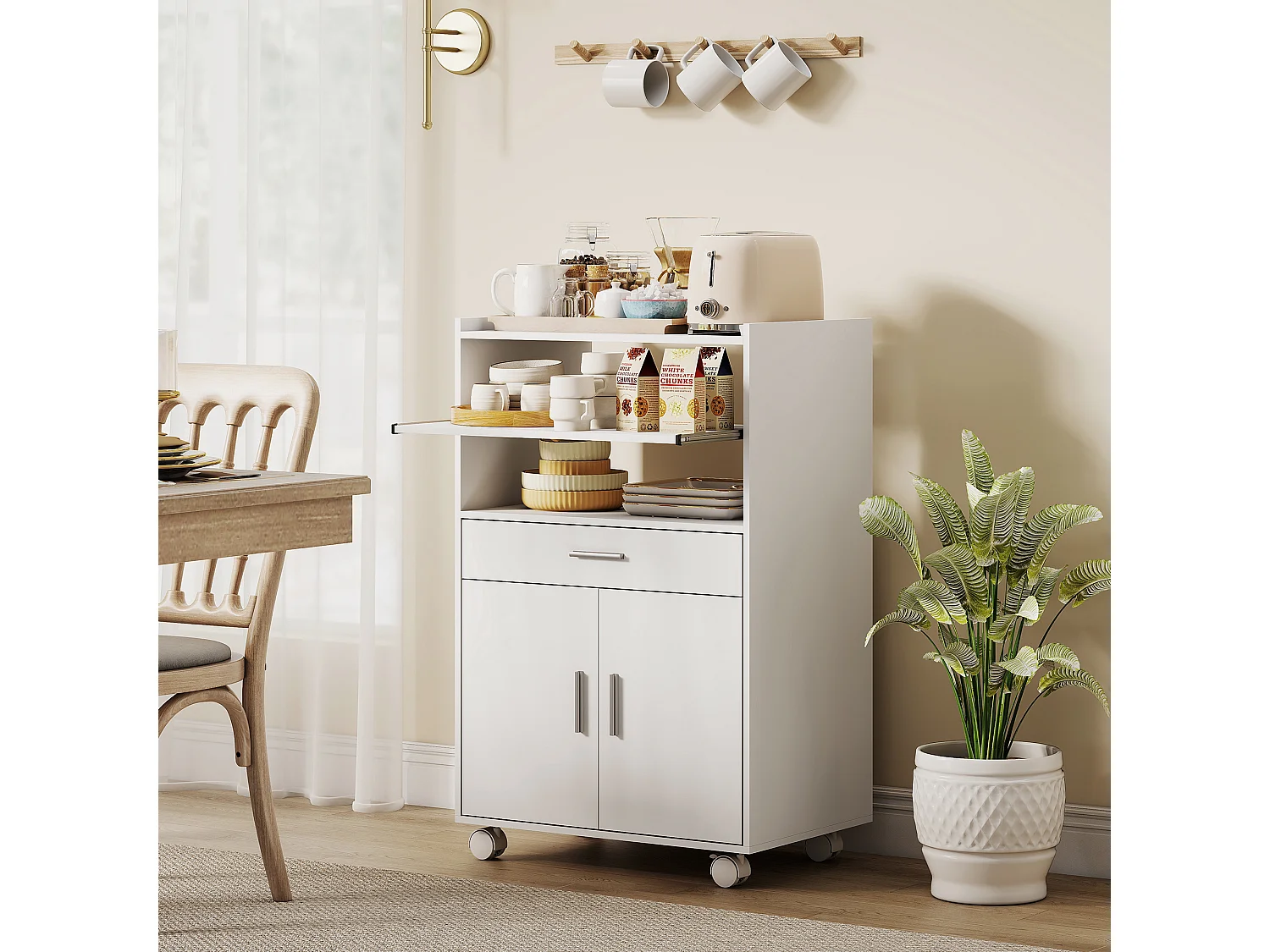 Mobile microonde con ruote credenza cucina con cassetto piano per elettrodomestici