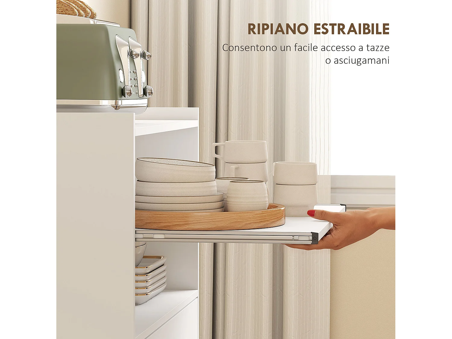 Mobile microonde con ruote credenza cucina con cassetto piano per elettrodomestici