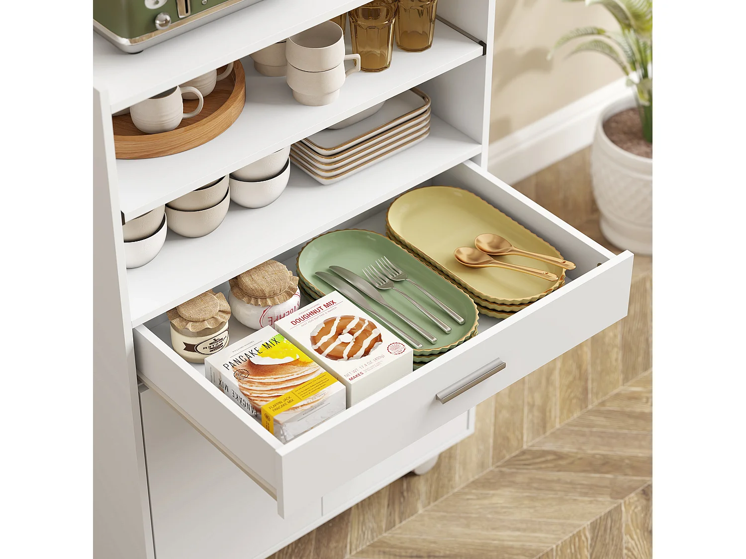 Mobile microonde con ruote credenza cucina con cassetto piano per elettrodomestici