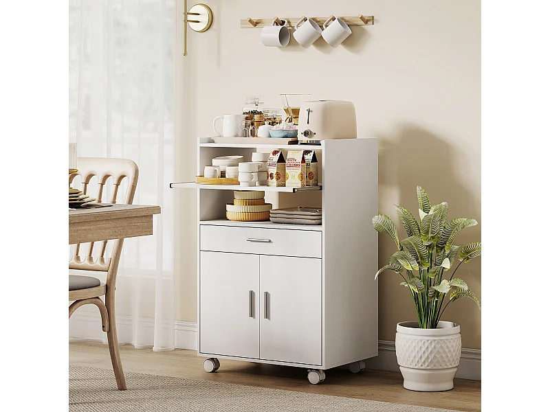 Mobile microonde con ruote credenza cucina con cassetto piano per elettrodomestici