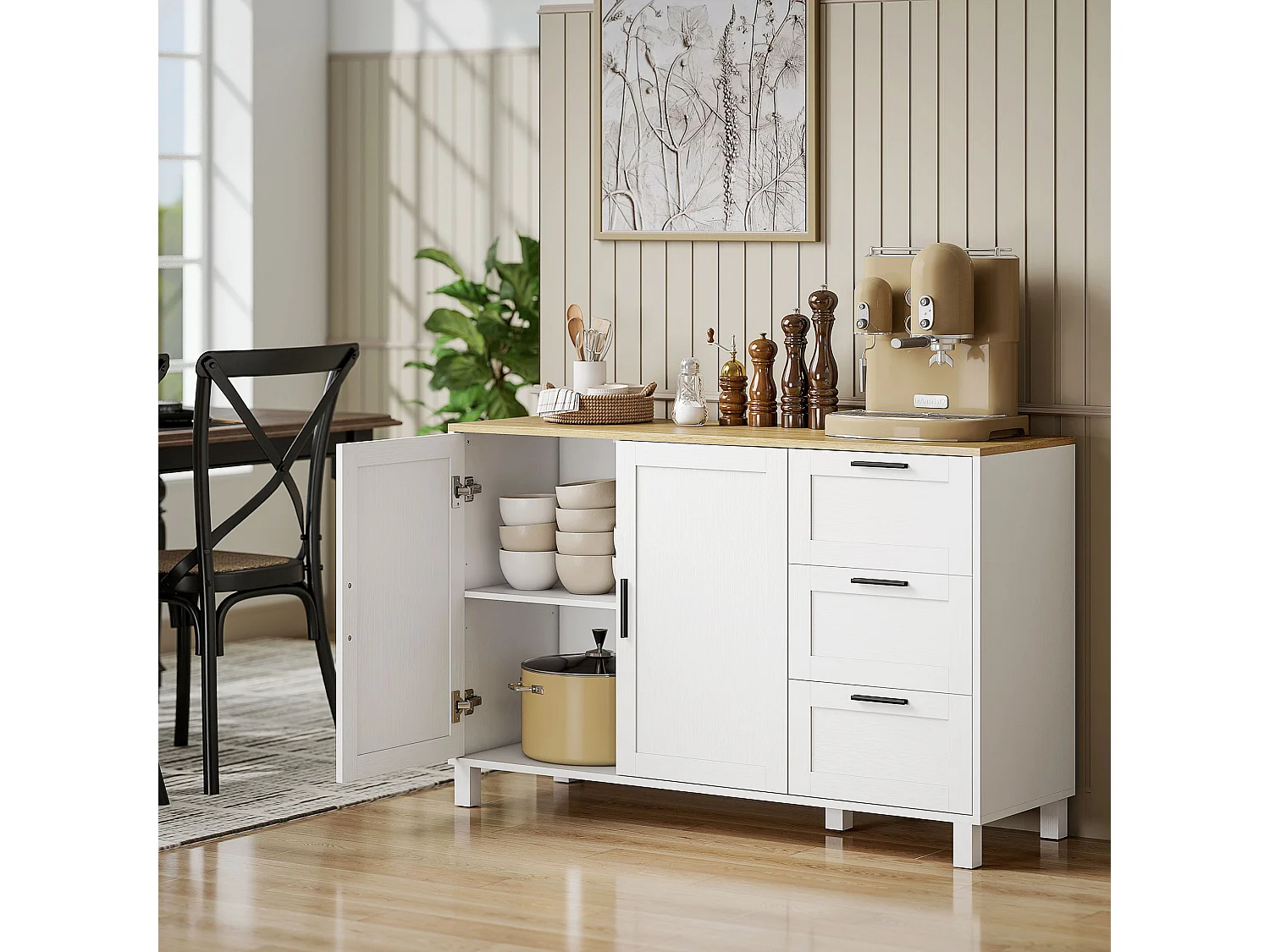 Credenza cucina mobile cucina con 3 cassetti armadietto con ante ammortizzate