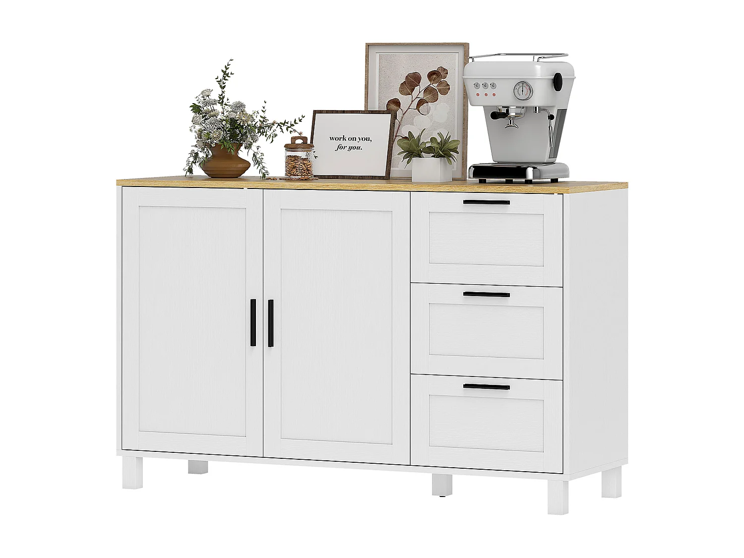 Credenza cucina mobile cucina con 3 cassetti armadietto con ante ammortizzate