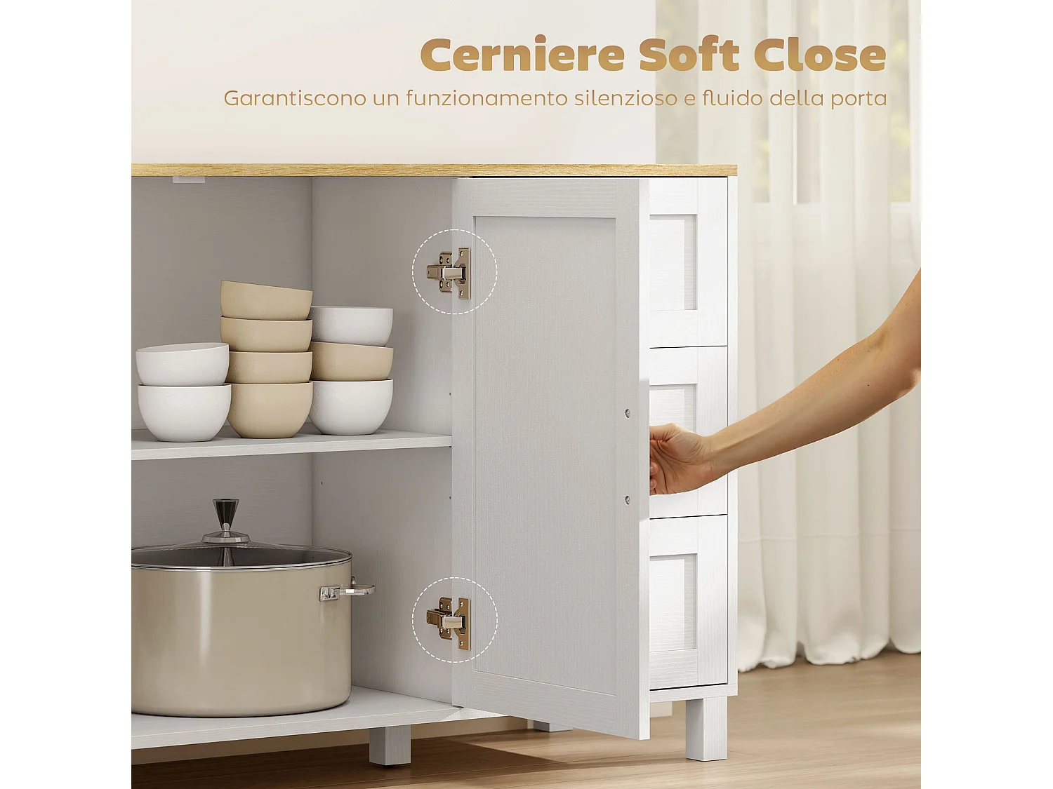 Credenza cucina mobile cucina con 3 cassetti armadietto con ante ammortizzate