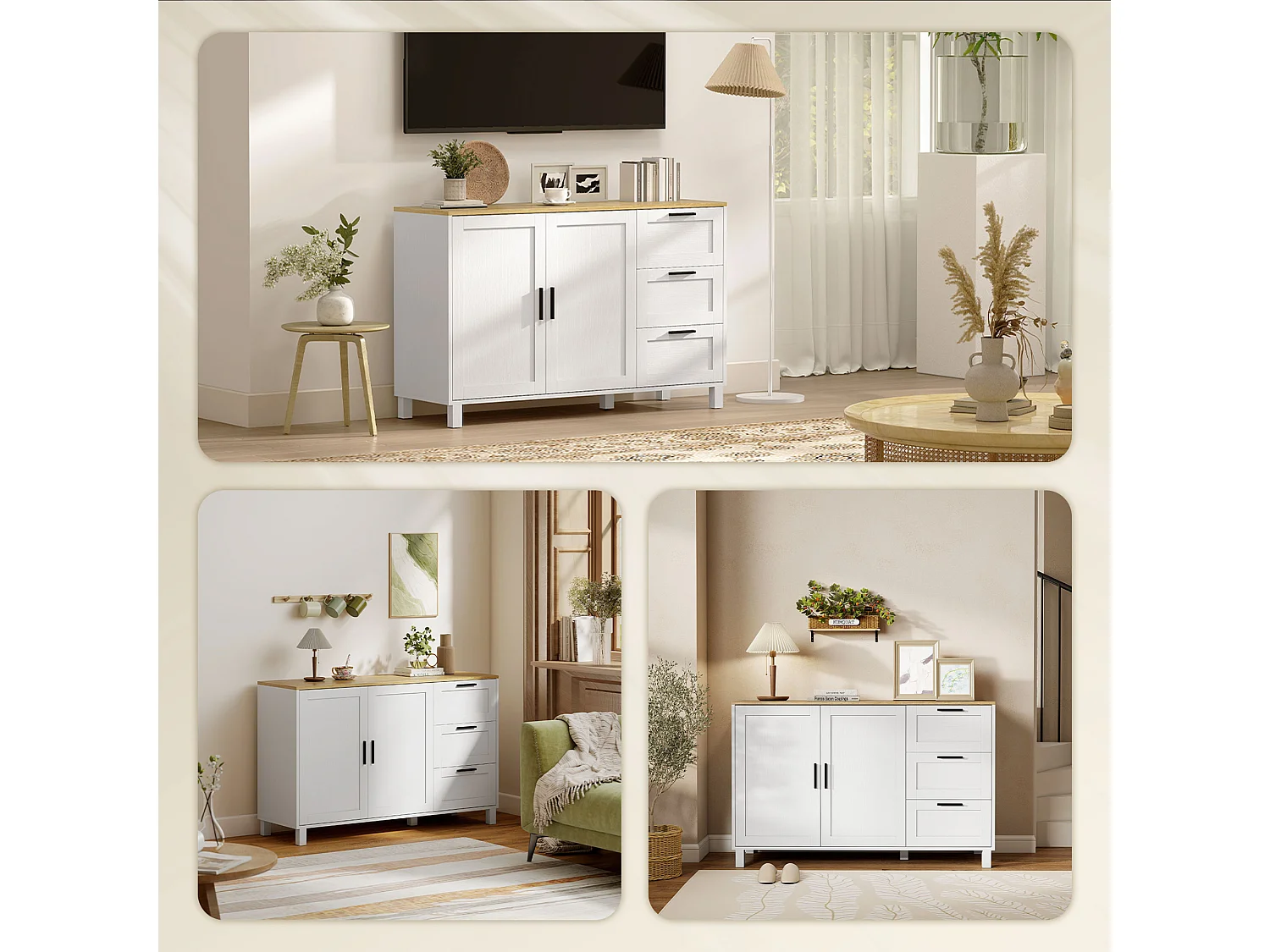 Credenza cucina mobile cucina con 3 cassetti armadietto con ante ammortizzate