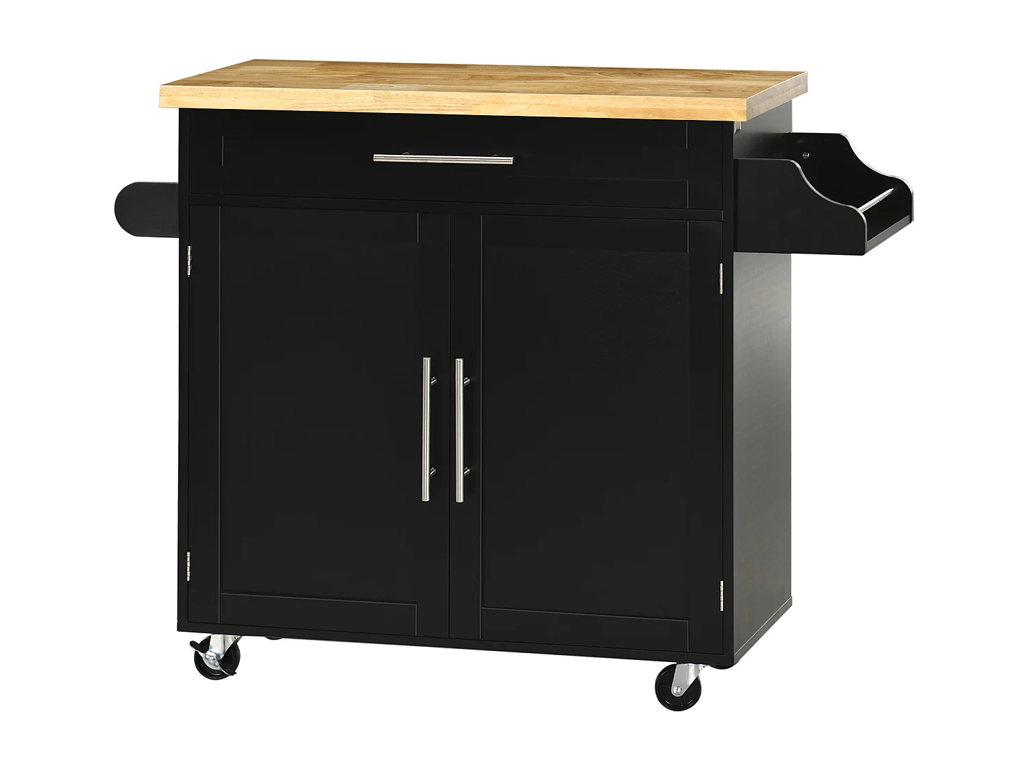 Carrellino da cucina con cassetto armadietto e portaspezie nero