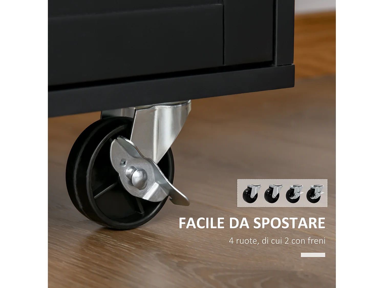 Carrellino da cucina con cassetto armadietto e portaspezie nero