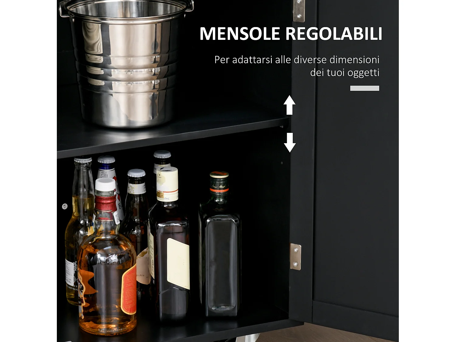 Carrellino da cucina con cassetto armadietto e portaspezie nero