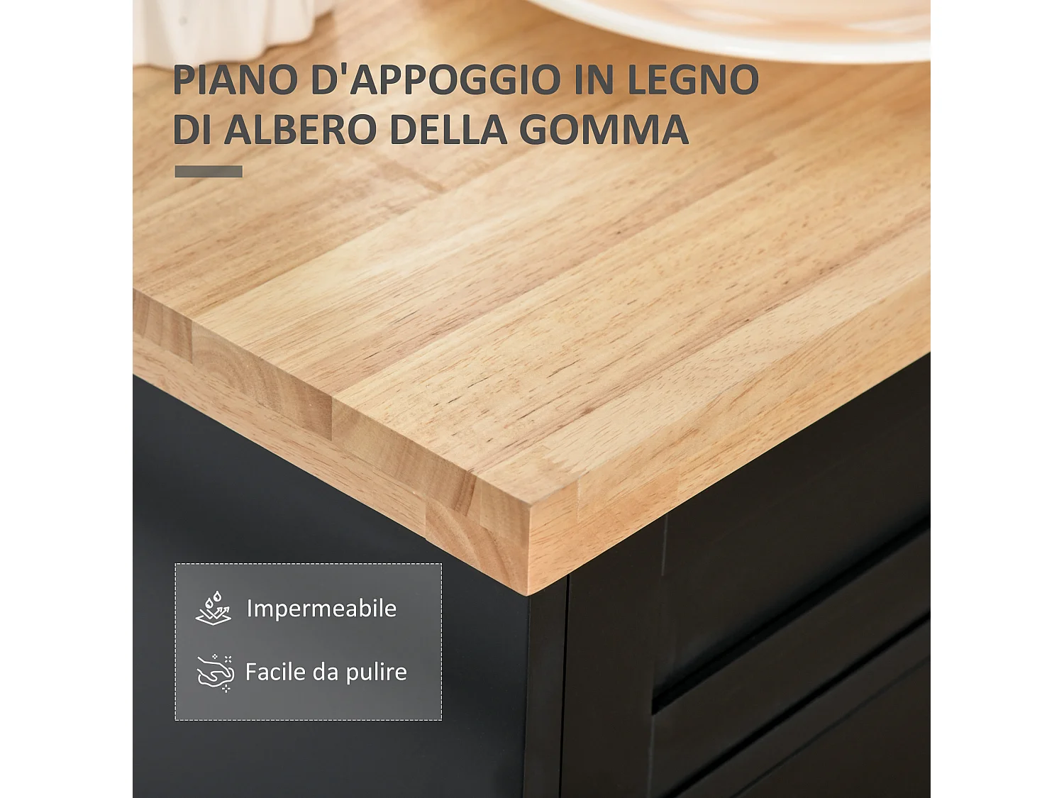 Carrellino da cucina con cassetto armadietto e portaspezie nero