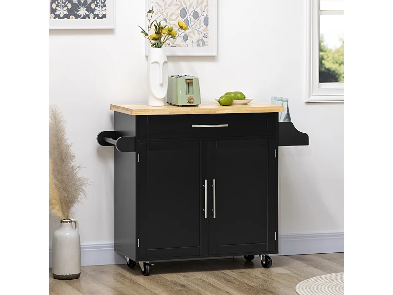 Carrellino da cucina con cassetto armadietto e portaspezie nero