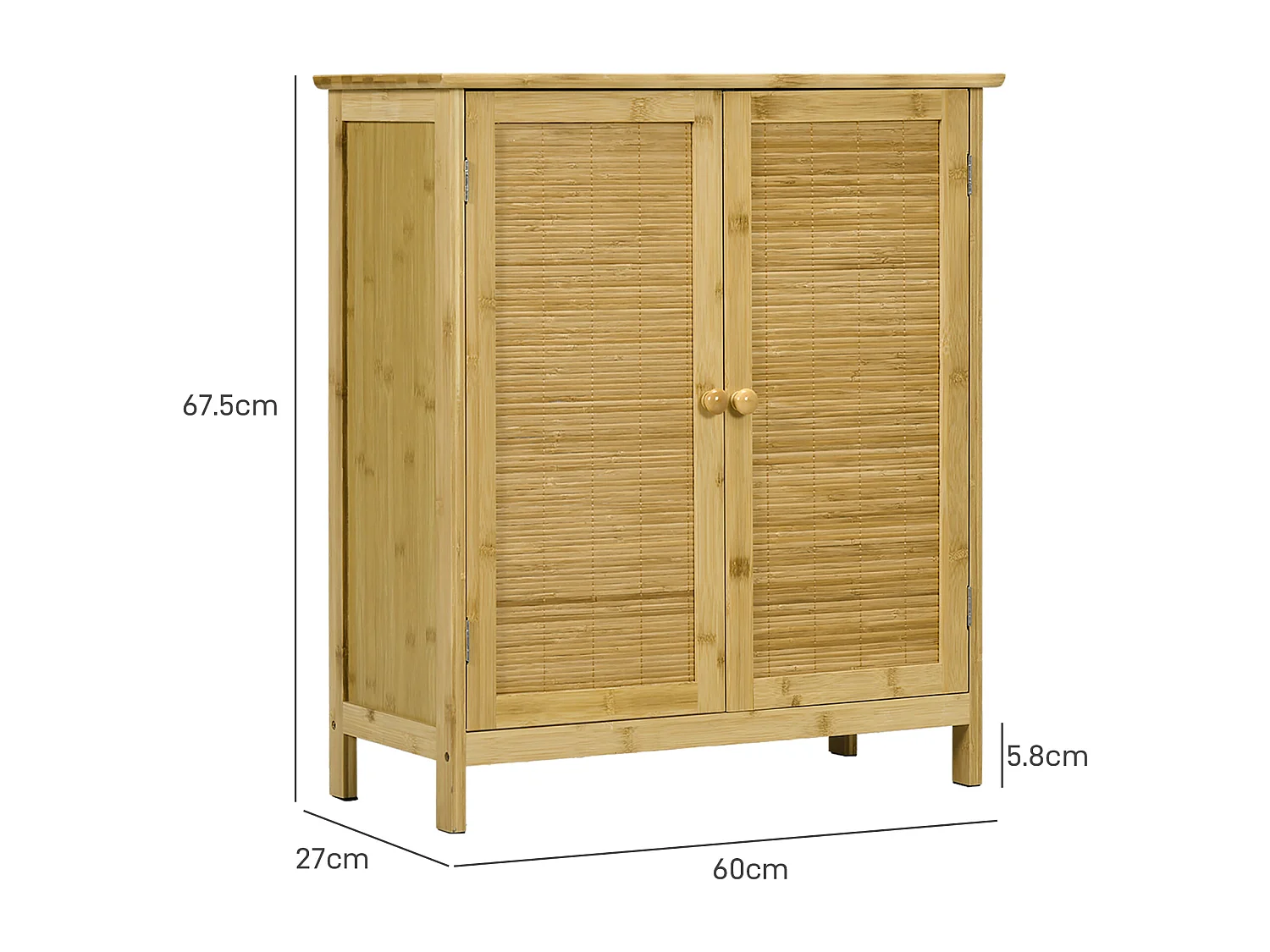 Credenza stile boho a 2 ante in rattan e bambù colore naturale