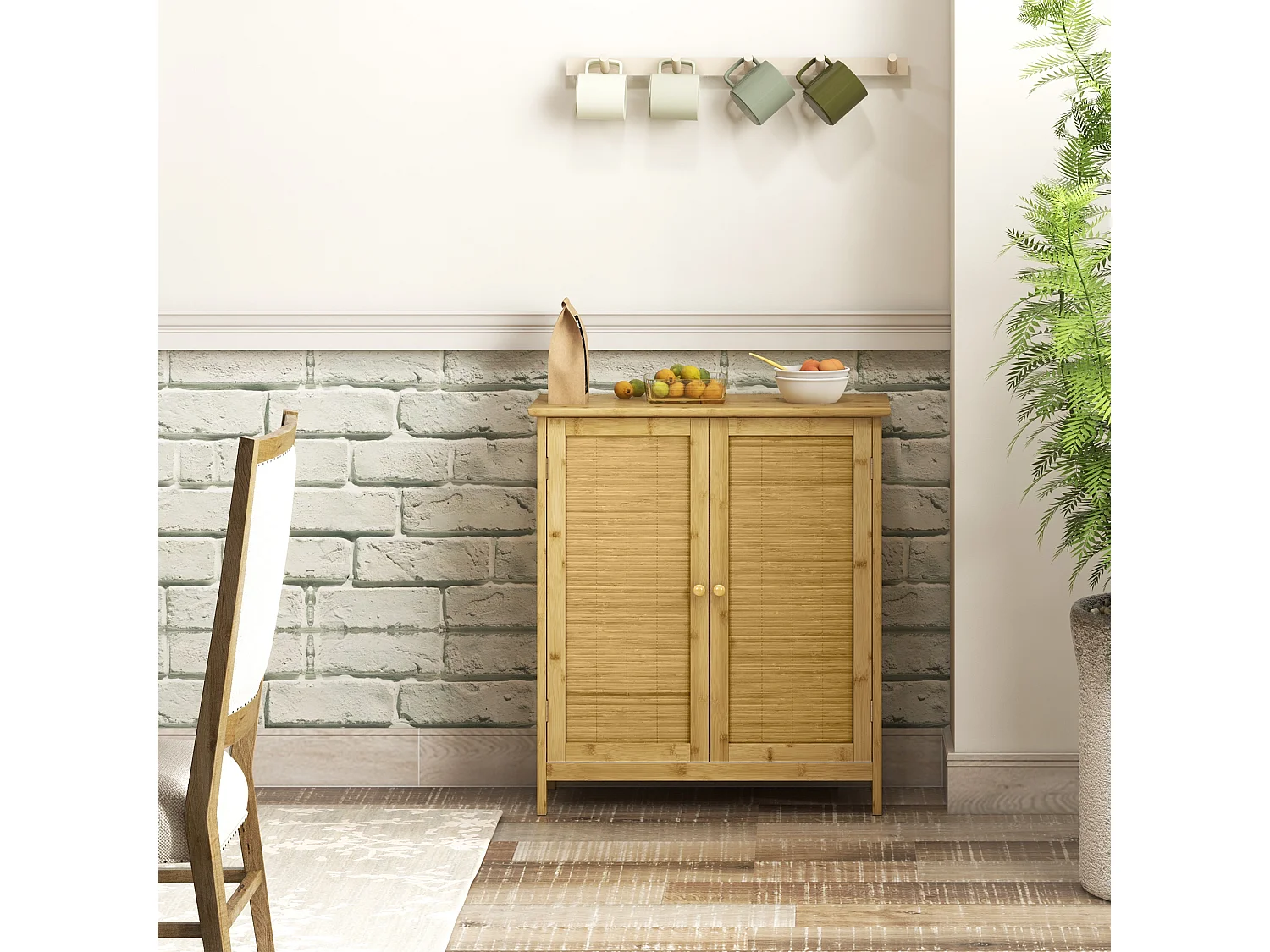 Credenza stile boho a 2 ante in rattan e bambù colore naturale