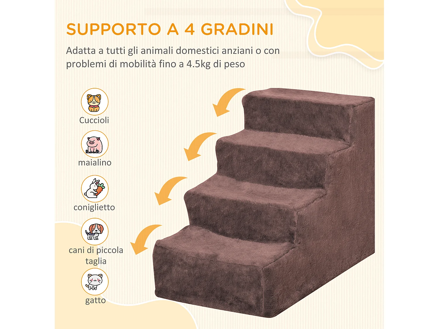 Scaletta per cani rivestimento sfoderabile portatile tessuto marrone