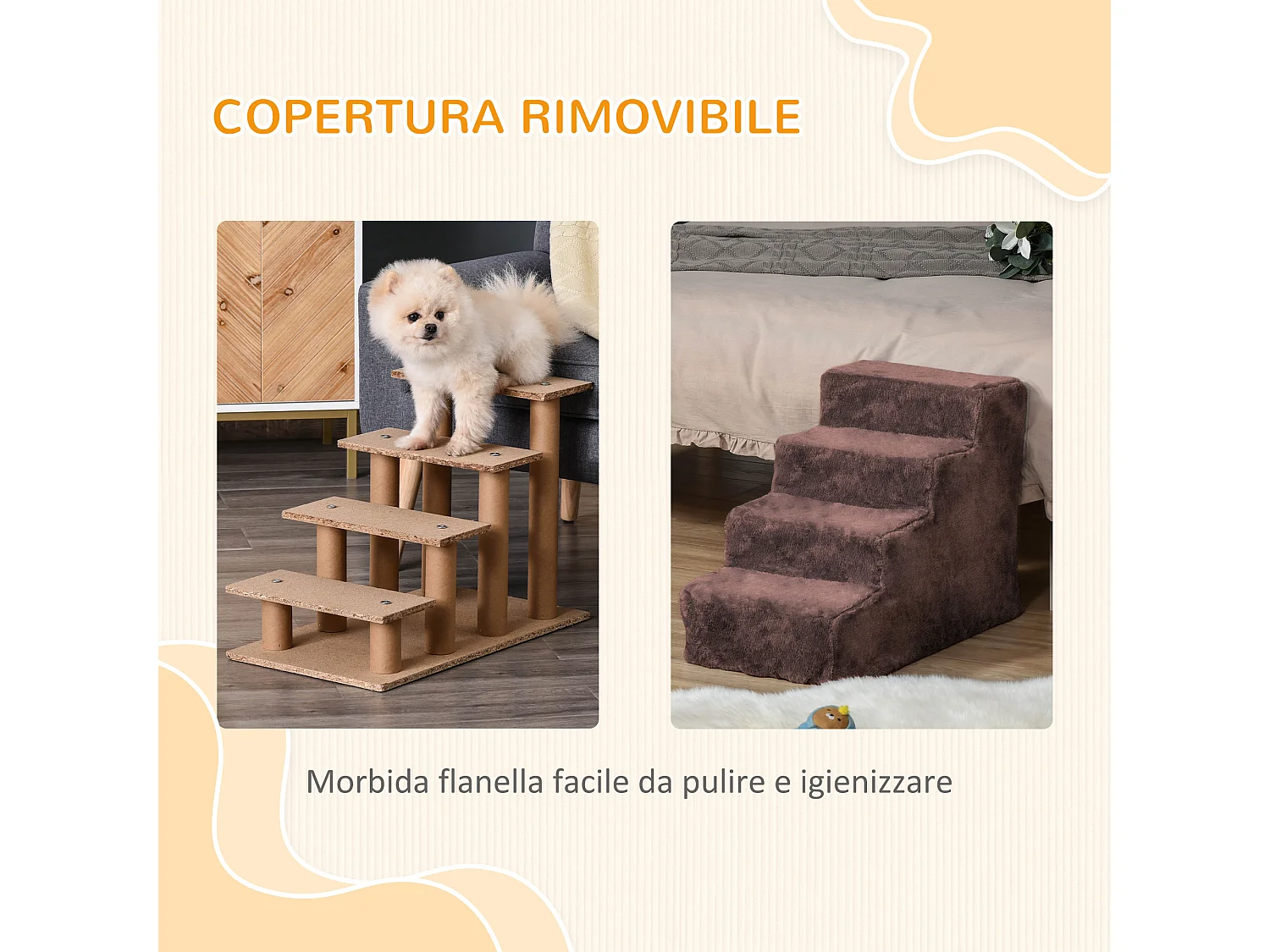Scaletta per cani rivestimento sfoderabile portatile tessuto marrone