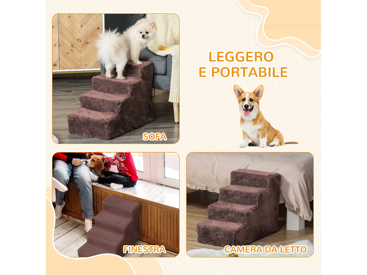 Scaletta per cani rivestimento sfoderabile portatile tessuto marrone