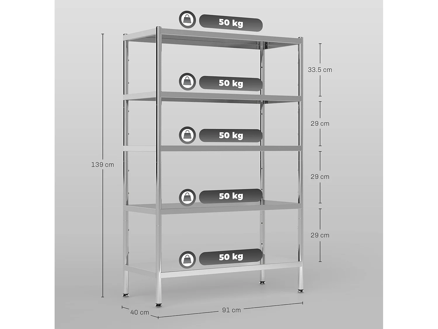 Scaffale da cucina a 5 livelli regolabili su 13 altezze diverse