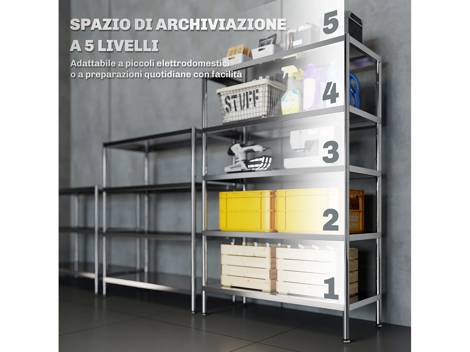 Scaffale da cucina a 5 livelli regolabili su 13 altezze diverse