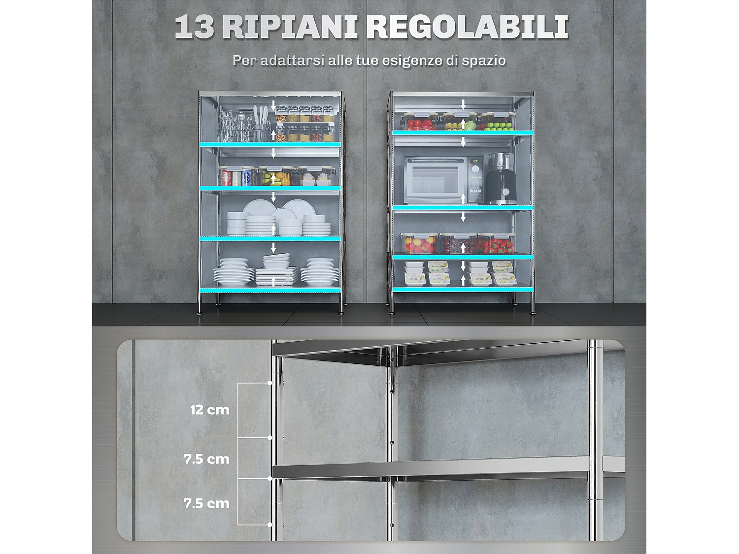 Scaffale da cucina a 5 livelli regolabili su 13 altezze diverse