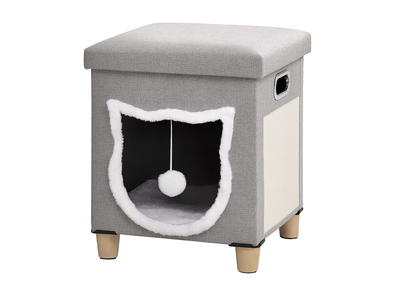 Casetta per gatti con tappetino tiragraffi e cuscino crema e grigio