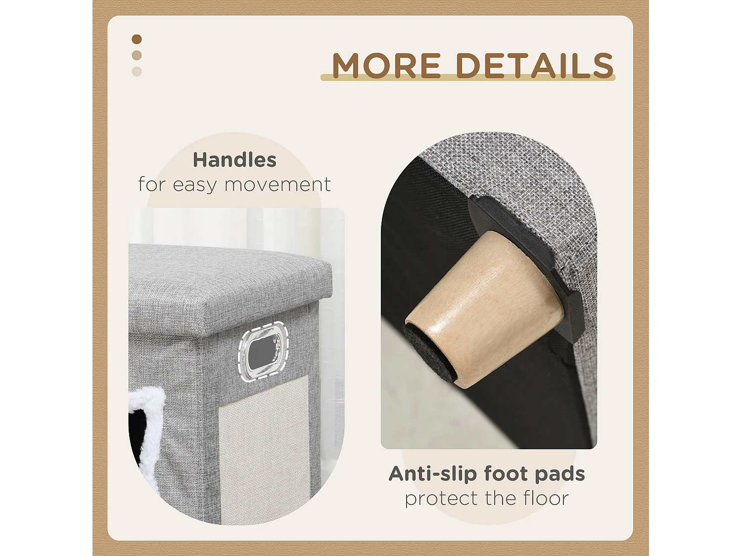 Casetta per gatti con tappetino tiragraffi e cuscino crema e grigio