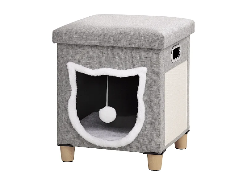 Casetta per gatti con tappetino tiragraffi e cuscino crema e grigio