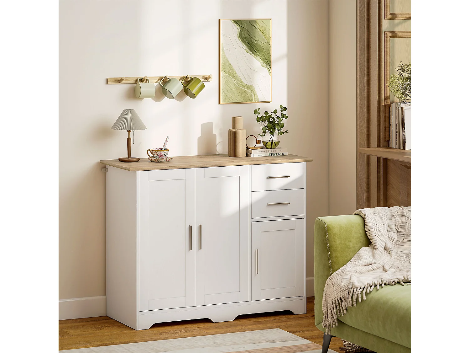 Credenza cucina, mobile cucina con 2 cassetti e 2 armadietti