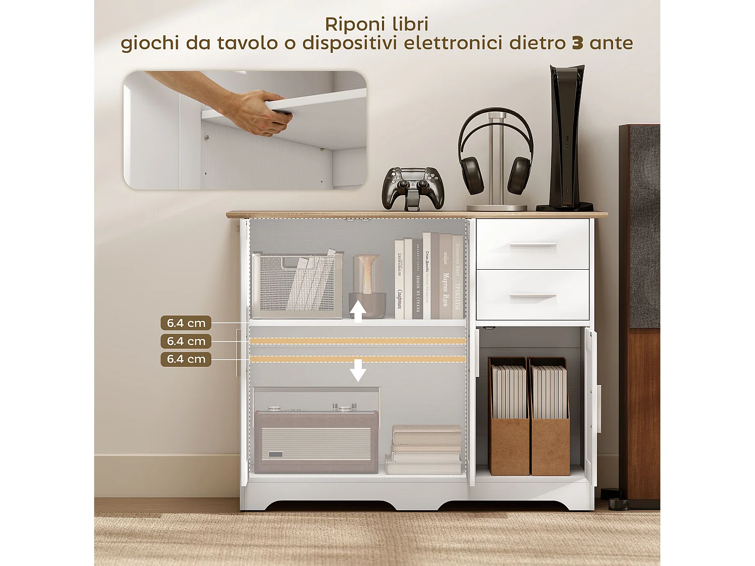 Credenza cucina, mobile cucina con 2 cassetti e 2 armadietti