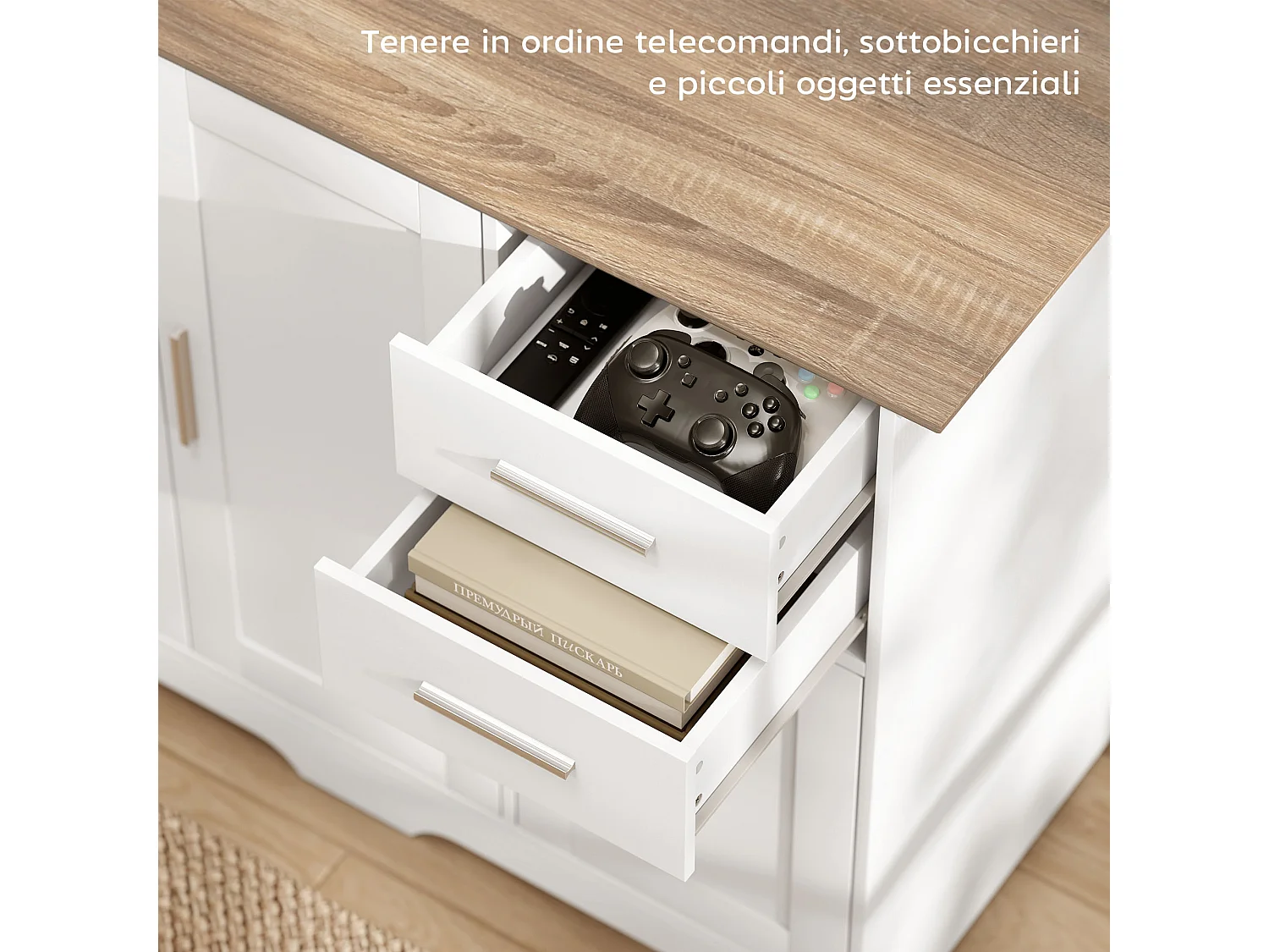 Credenza cucina, mobile cucina con 2 cassetti e 2 armadietti