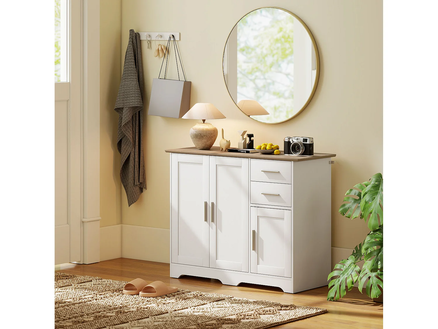 Credenza cucina, mobile cucina con 2 cassetti e 2 armadietti