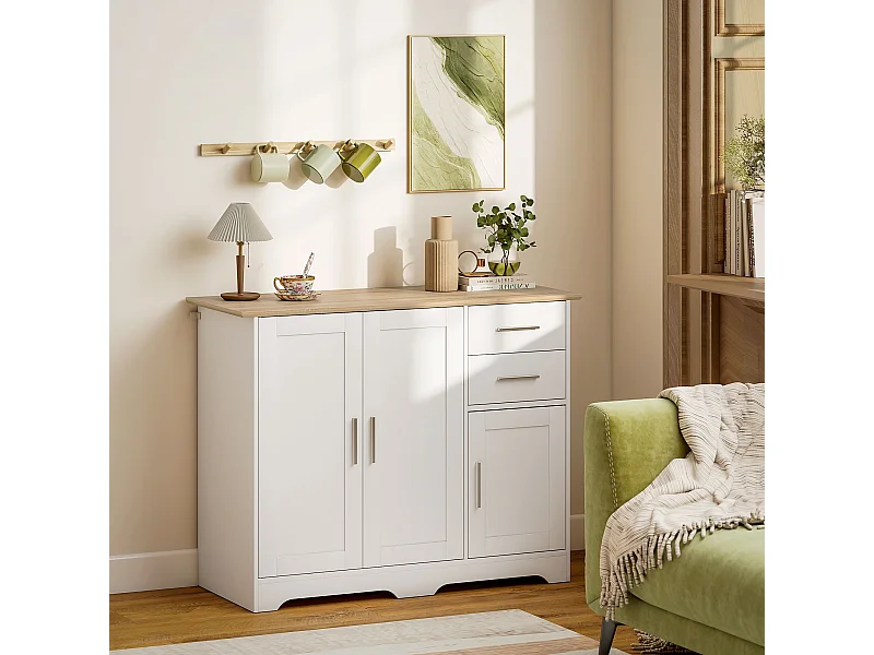 Credenza cucina, mobile cucina con 2 cassetti e 2 armadietti