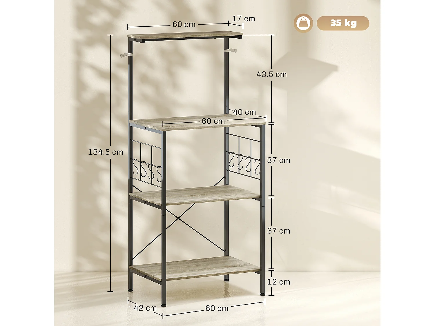 Scaffale da cucina a 4 livelli mobile per microonde