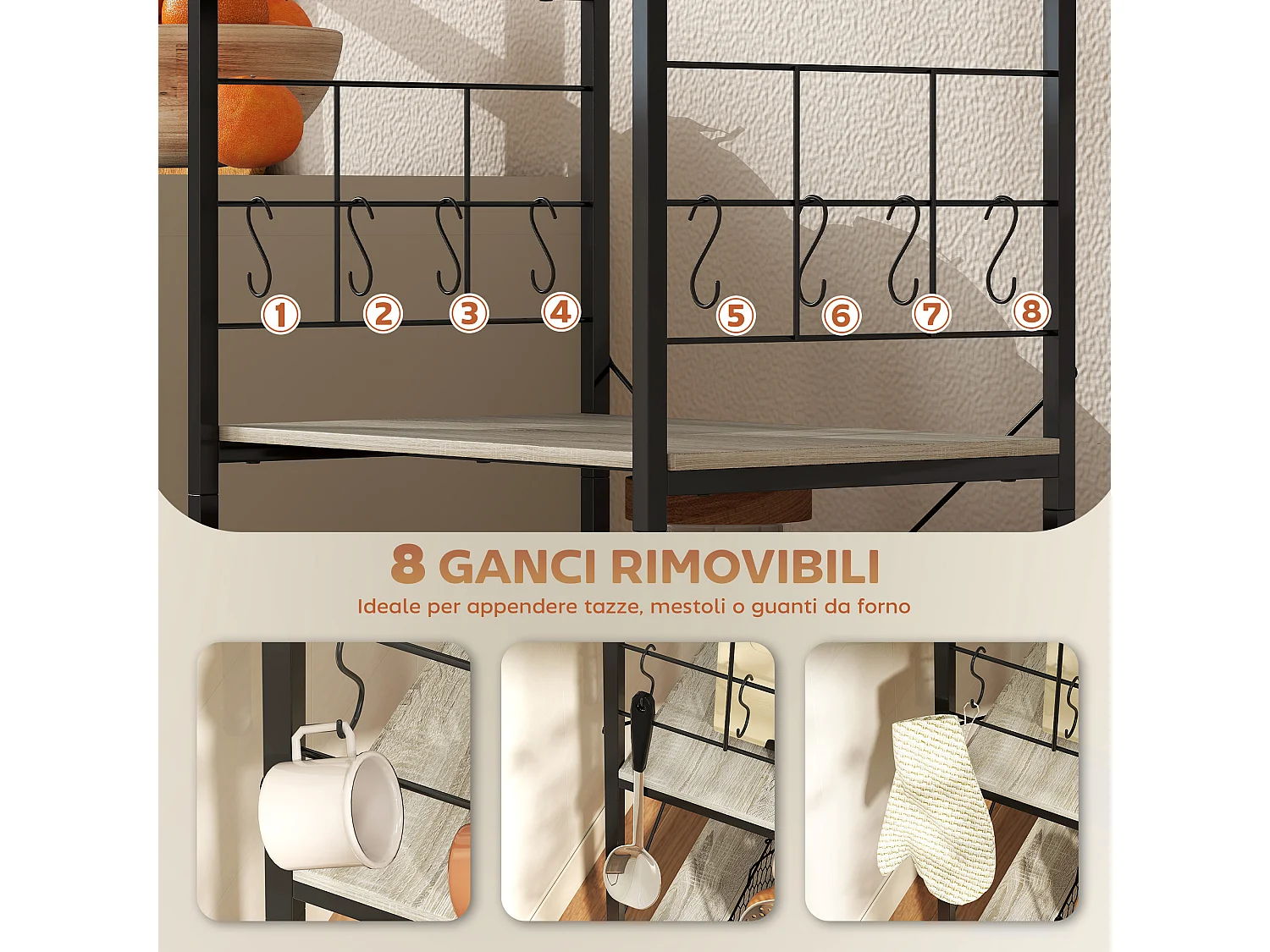 Scaffale da cucina a 4 livelli mobile per microonde