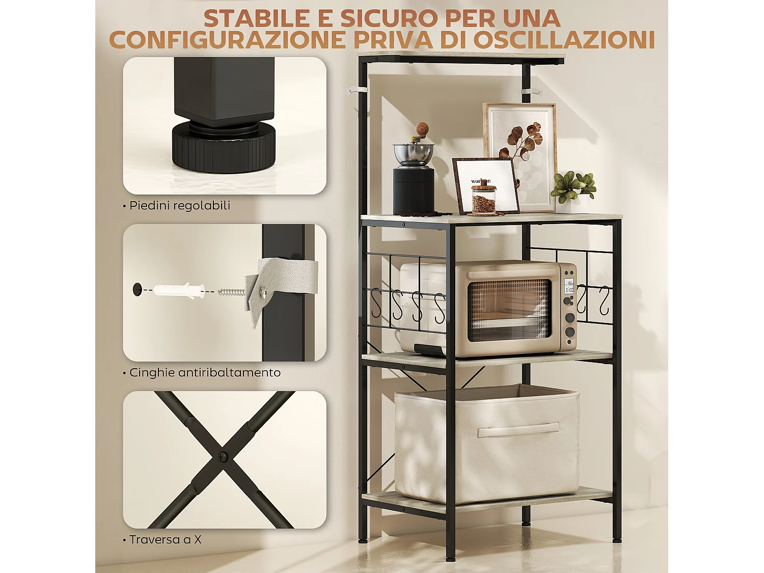 Scaffale da cucina a 4 livelli mobile per microonde