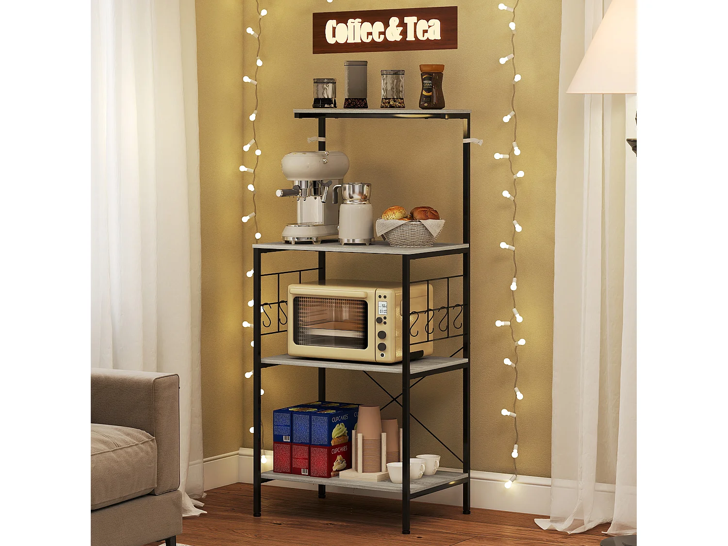 Scaffale da cucina a 4 livelli mobile per microonde