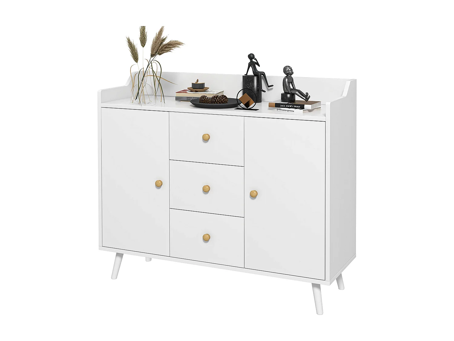 Credenza soggiorno in legno con 3 cassetti e 2 armadietti a 2 livelli