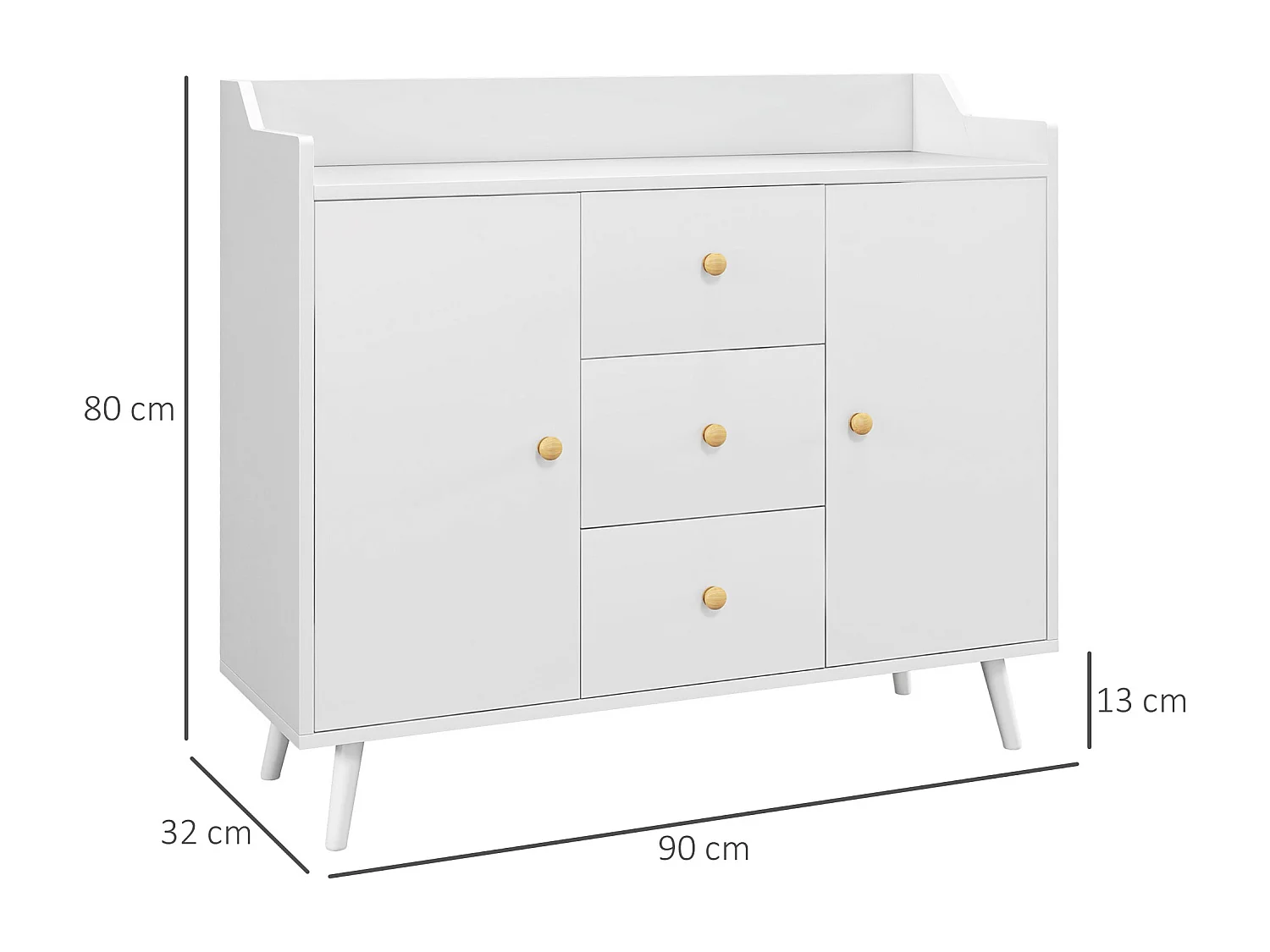 Credenza soggiorno in legno con 3 cassetti e 2 armadietti a 2 livelli