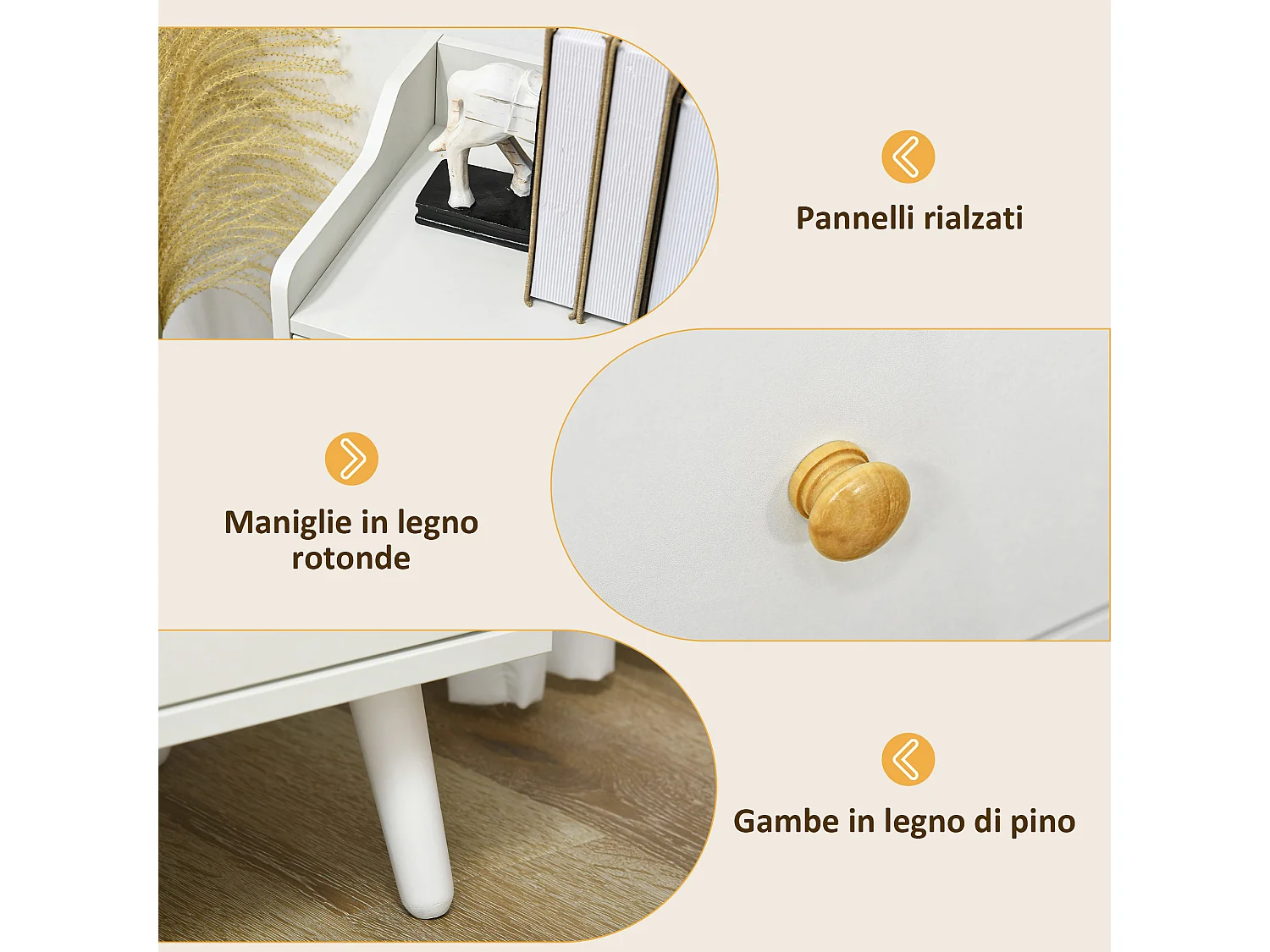 Credenza soggiorno in legno con 3 cassetti e 2 armadietti a 2 livelli