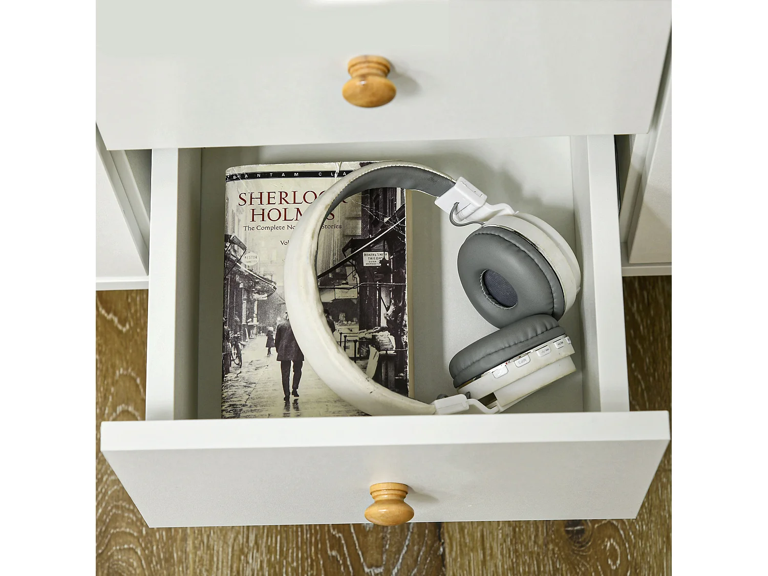 Credenza soggiorno in legno con 3 cassetti e 2 armadietti a 2 livelli