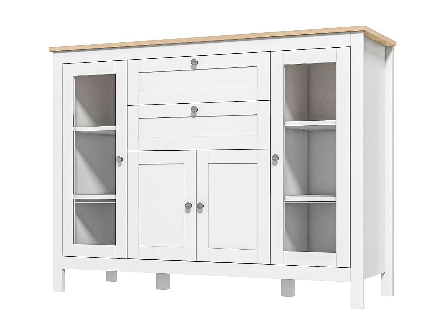 Credenza cucina, mobile cucina con 2 cassetti, 3 armadietti, piano d'appoggio in caucciù