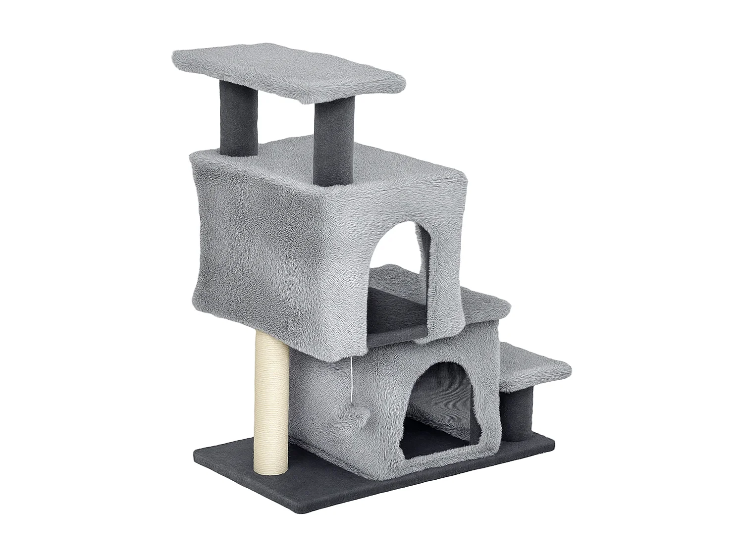 Scaletta per gatti a 4 scalini con 2 casette e tiragraffi grigio