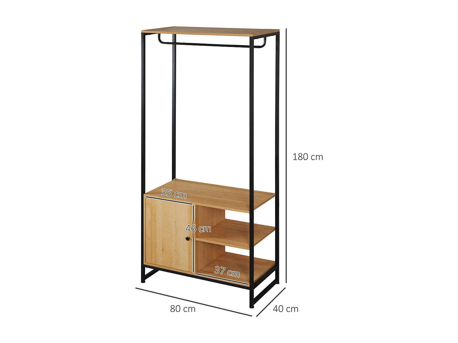 Appendiabiti stile industriale con scarpiera 80x40x180cm