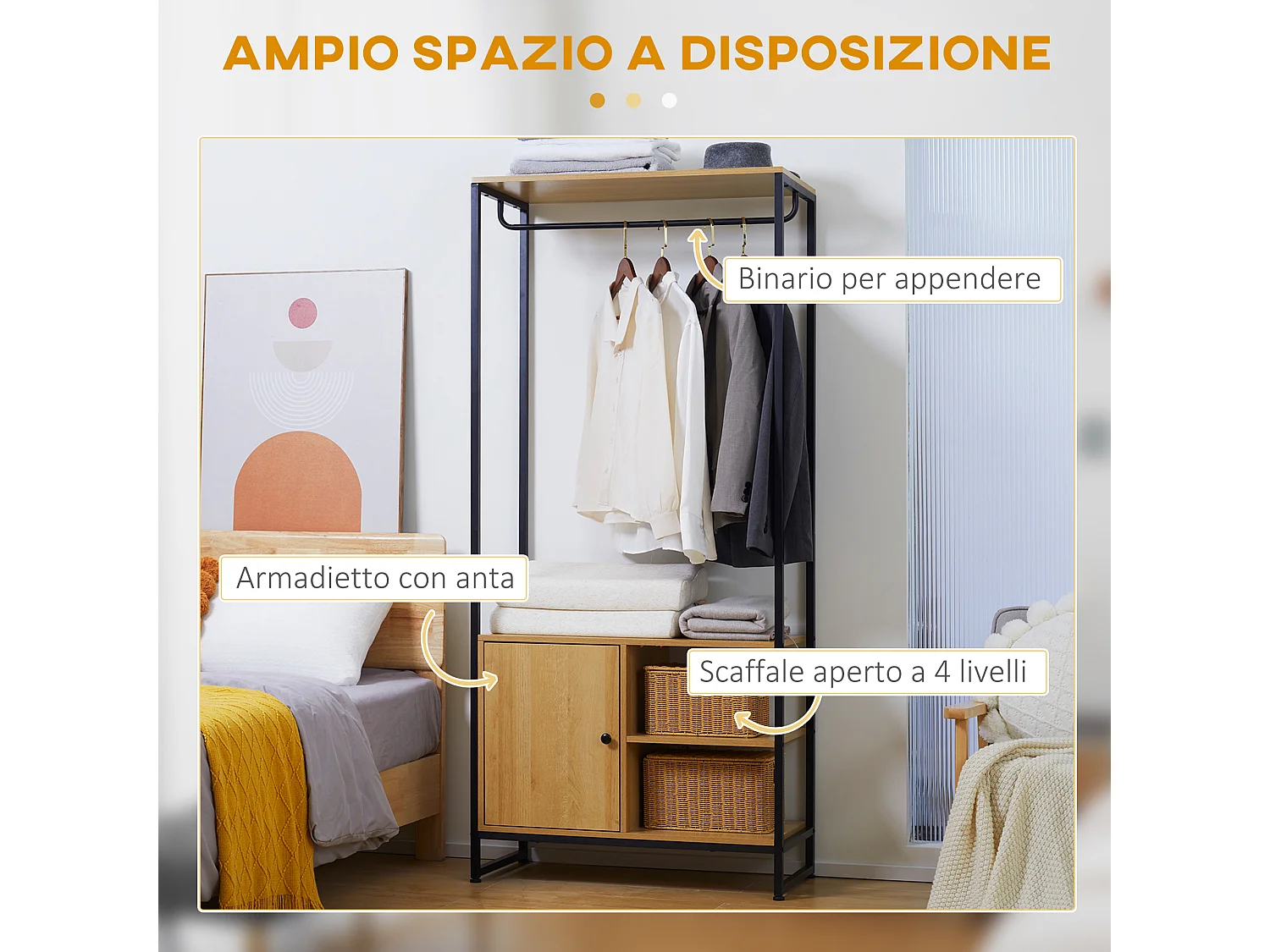 Appendiabiti stile industriale con scarpiera 80x40x180cm